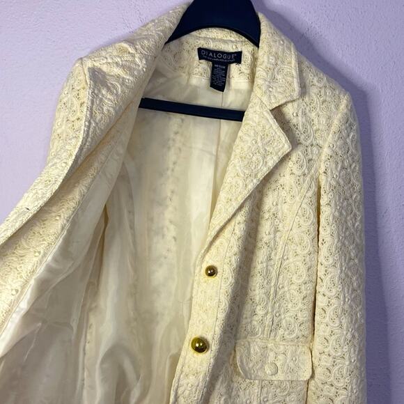 Dialogue Women Off White Eyelet Lace Two Button Blazer Size M - Picture 7 of 8